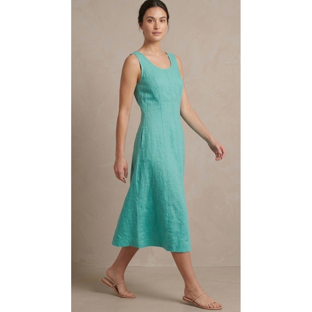 Choices Linen Maxi Dress Medium Turquoise Green Sleeveless Scoop Neck Lagenlook